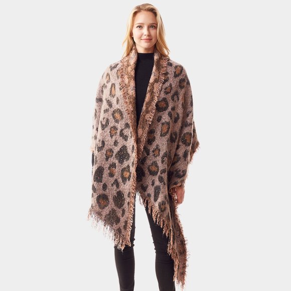 Leopard Patterned Spangled Shawl - Picture 1 of 2